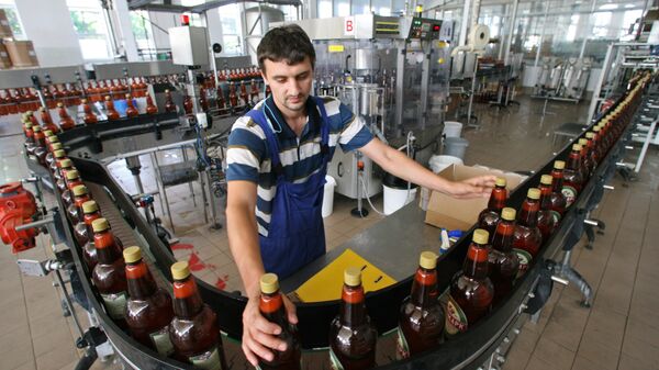 Линия розлива пива на пивоваренном заводе