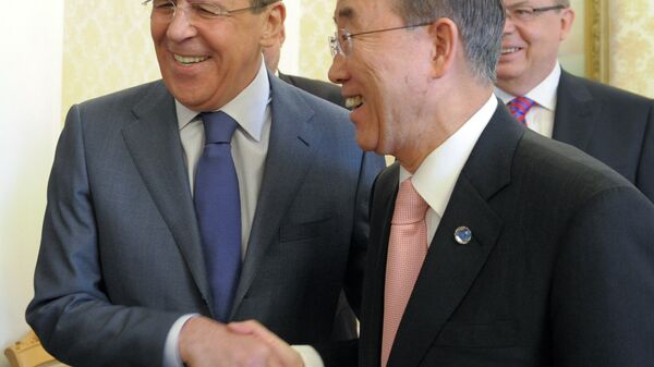 Встреча главы МИД РФ Сергея Лаврова и Генерального секретаря ООН Пана Ги Муна в Москве