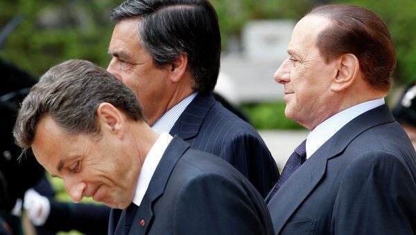 Николя Саркози и Сильвио Берлускони на совместной пресс-конференции в Риме