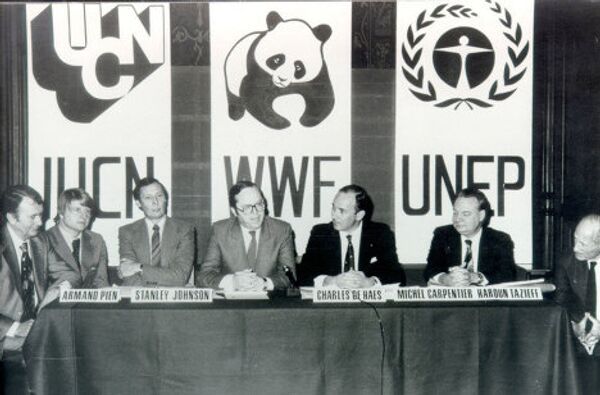 Запуск Стратегии в Бельгии, 1980 г., представители МСОП, ЮНЕП и WWF
