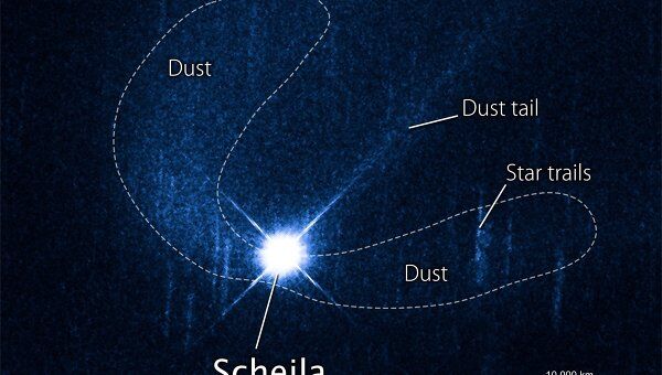 Астероид Шейла и его пылевые хвосты глазами телескопа Хаббл