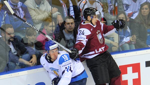Игровой момент матча Латвия - Финляндия