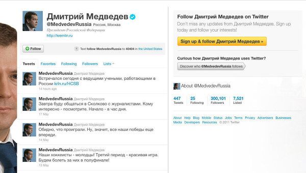 Число подписчиков на Twitter Медведева превысило 300 тысяч
