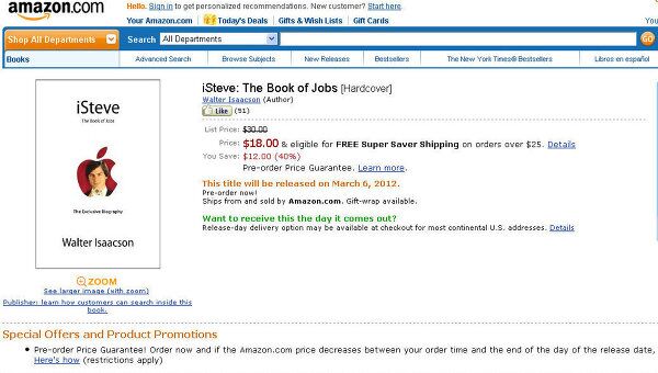 Первая официальная биография Джобса доступна для предзаказа в Amazon