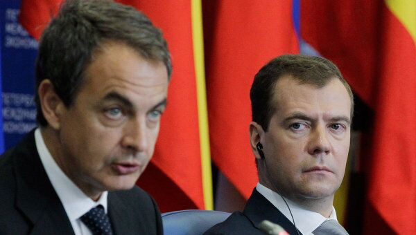 Президент РФ Дмитрий Медведев и премьер-министр Испании Хосе Луис Родригес Сапатеро