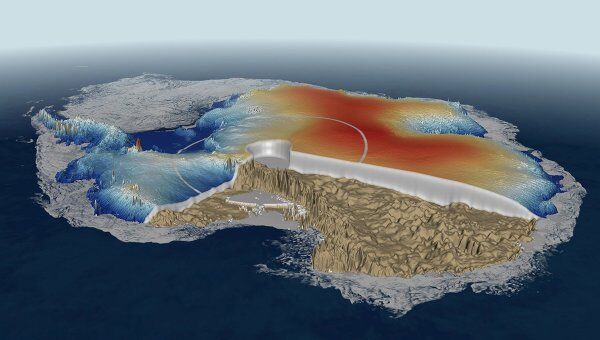 Карта ледового покрова Антарктиды, составленная Cryosat-2 