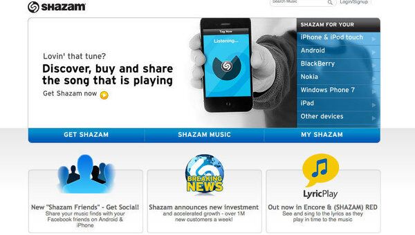 Скриншот сайта Shazam Entertainment
