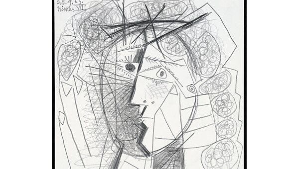 Карандашный рисунок Пабло Пикассо Голова женщины (1965 год)