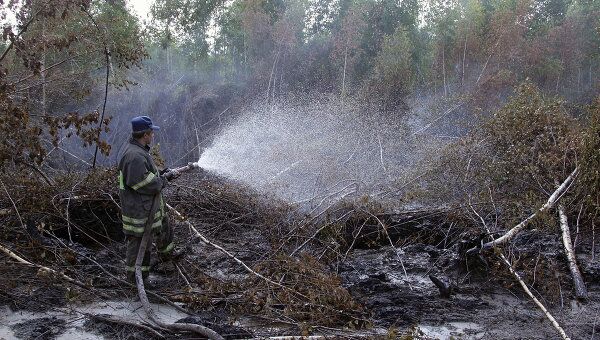 Тушение торфяных пожаров в Шатурском районе Подмосковья