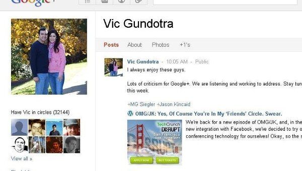 Аккаунт Вика Гандотры в соцсети Google+