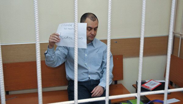 Спамер Леонид Куваев, обвиняемый в педофилии, в Савеловском суде Москвы во время судебного процесса.