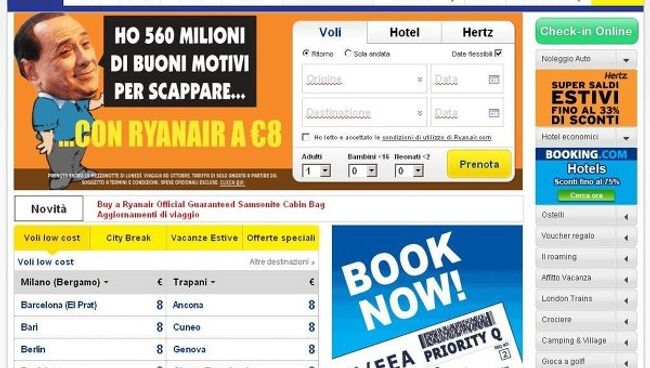 Скриншот сайта авиакомпании Ryanair