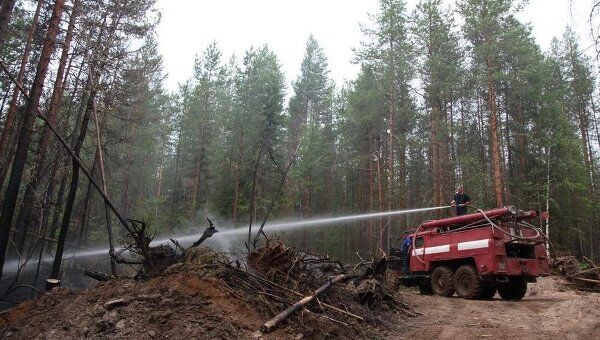 Тушение лесного пожара в Архангельской области 