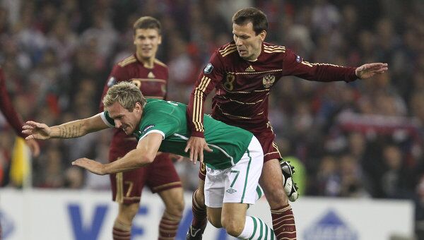 Игровой момент матча Ирландия - Россия