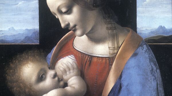 Репродукция картины итальянского художника Леонардо да Винчи Мадонна с младенцем (Мадонна Литта)