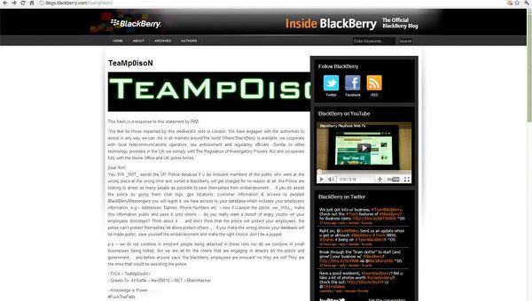 Хакеры взломали блог компании RIM - производителя смартфонов Blackberry