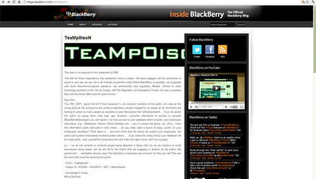 Хакеры взломали блог компании RIM - производителя смартфонов Blackberry