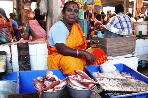 Рыбный рынок в индийском городе Пондишери (Пудучерри)