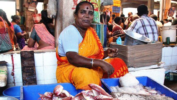 Рыбный рынок в индийском городе Пондишери (Пудучерри)