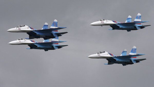 Истребители Су-27 пилотажной группы Соколы России. Архив