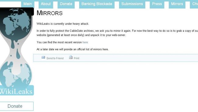 Скриншот страницы сайта WikiLeaks, подвергшегося хакерской атаке