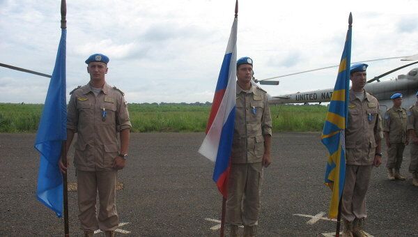 Награждение российских миротворцев в Южном Судане медалями ООН