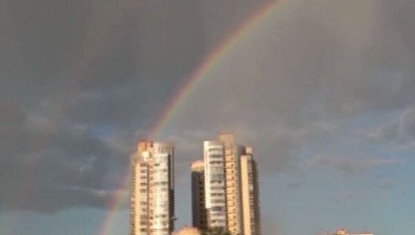 В районе делового центра Москва-Сити появилась двойная радуга