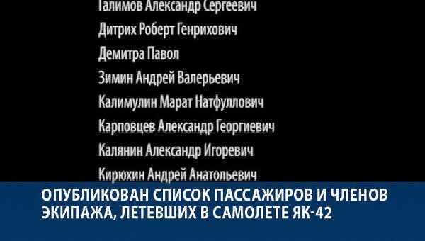 Опубликован список пассажиров, летевших в самолете Як-42