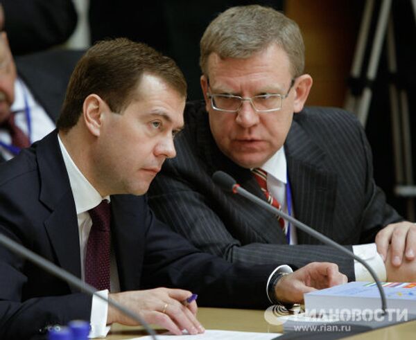 Президент РФ Дмитрий Медведев, заместитель председателя правительства РФ – министр финансов РФ Алексей Кудрин