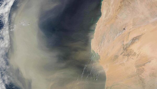 Побережье Западной Африки и омывающий его Атлантический океан, снимок спутника “Терра”, 2003 год 