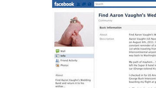 Страница в сети Facebook c кампанией по поиску обручального кольца погибшего бойца спецназа ВМС США Аарона Вона
