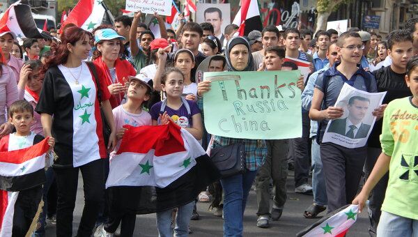 Манифестация в центре Дамаска в Сирии