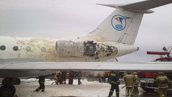Самолет Ту-134 авиакомпании Ямал загорелся при взлете в Новом Уренгое 