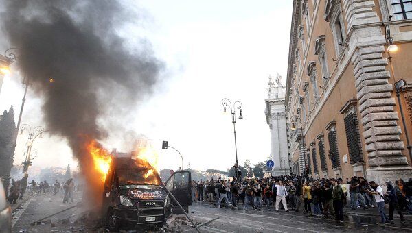 Беспорядки во время демонстрации протеста в Риме