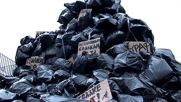 Семиметровую кучу мусора свалили у памятника Пушкину в знак протеста