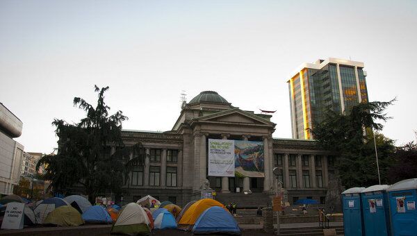 Палаточный лагерь участников акции Занимай Ванкувер в Канаде