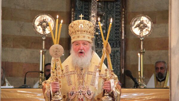 Патриарх Московский и всея Руси Кирилл во время Божественной литургии в Успенском кафедральном соборе в Дамаске 