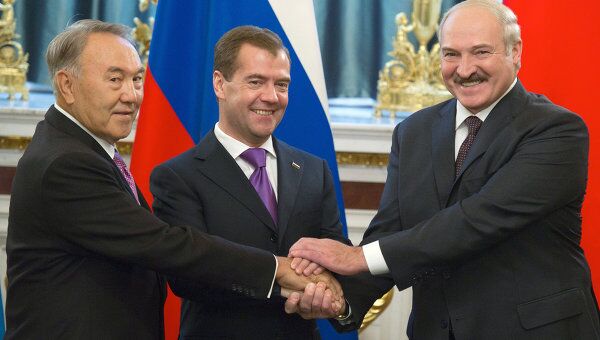 Трехсторонняя встреча Д.Медведева, А.Лукашенко, Н.Назарбаева в Кремле. Архив