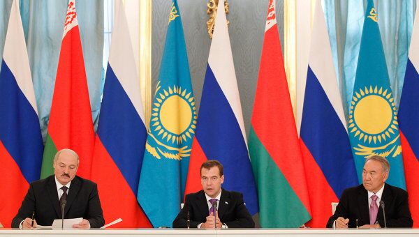 Встреча Д.Медведева, А.Лукашенко, Н.Назарбаева в Кремле. Архив