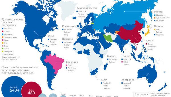 Мировая карта распространения соцсетей