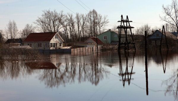Подтопление домов в Ленинградской области в результате весеннего паводка на реке Тосна. Архив