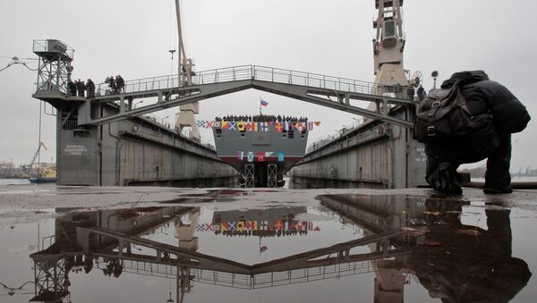 Спуск на воду фрегата ВМФ РФ. Архивное фото