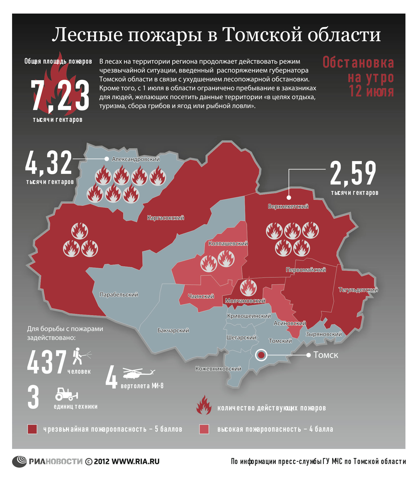 Лесопожарная обстановка в Томской области на 12 июля