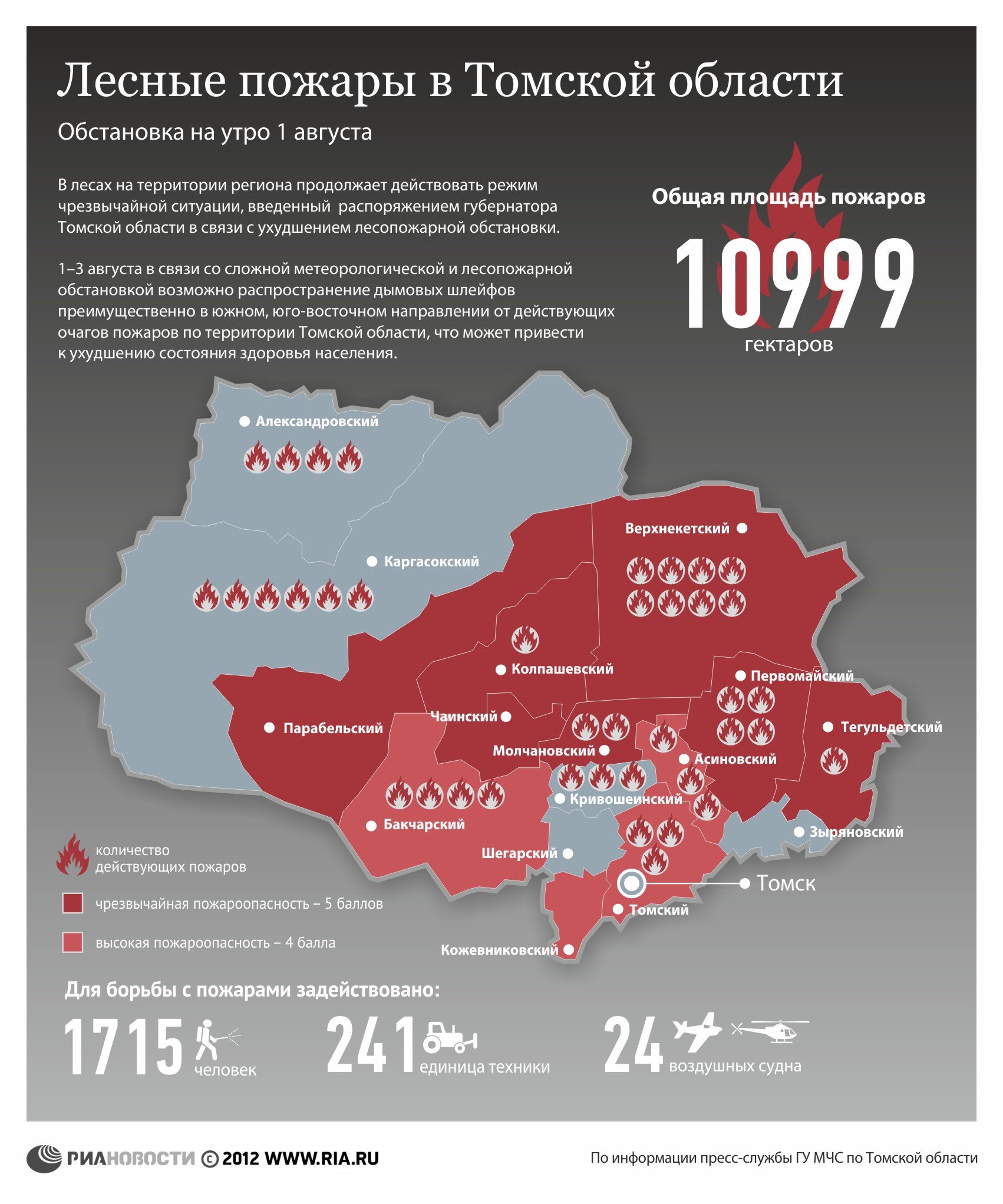 Лесные пожары в Томской области на 1 августа 
