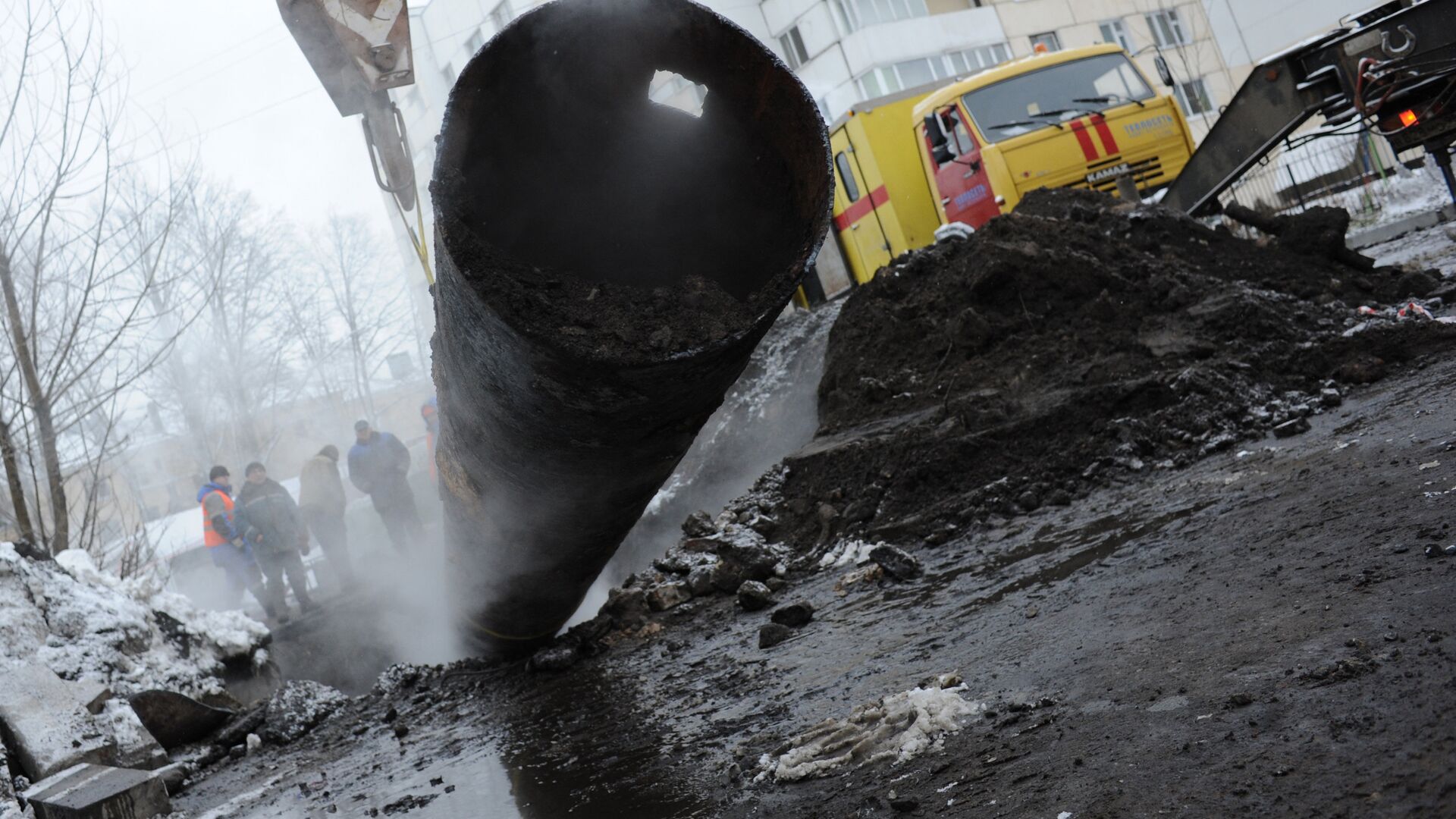 Прорыв трубы отопления - РИА Новости, 1920, 23.03.2021