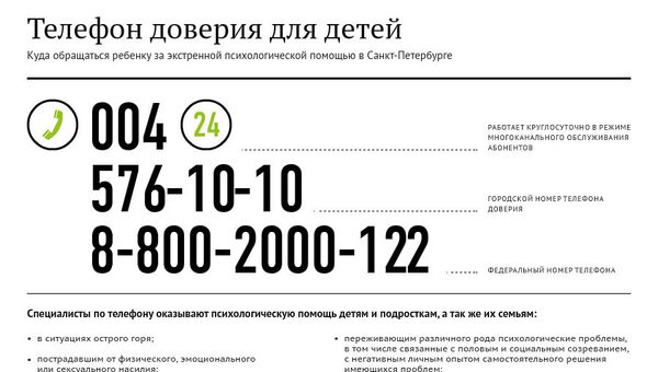 Телефон доверия для детей в Петербурге