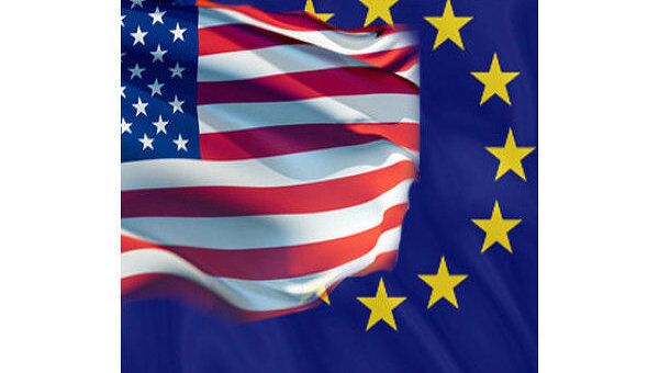 Флаги США И Евросоюза. Архив