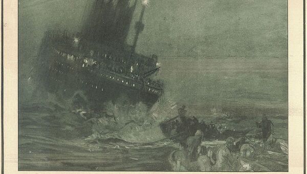 Открытка Титаник тонет