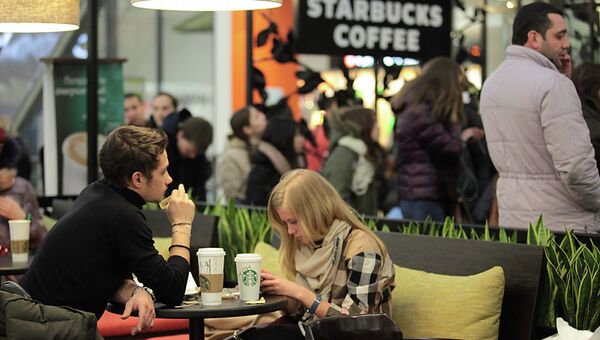 Открытие первого в Петербурге кафе сети Starbucks