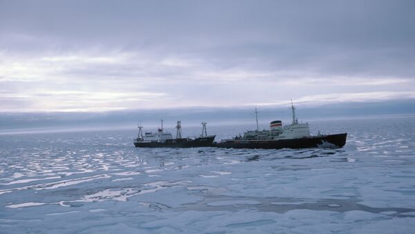 Ледокол и судно во льдах. Архив